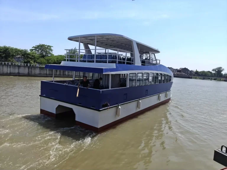 Passenger ferry with canopy on the river