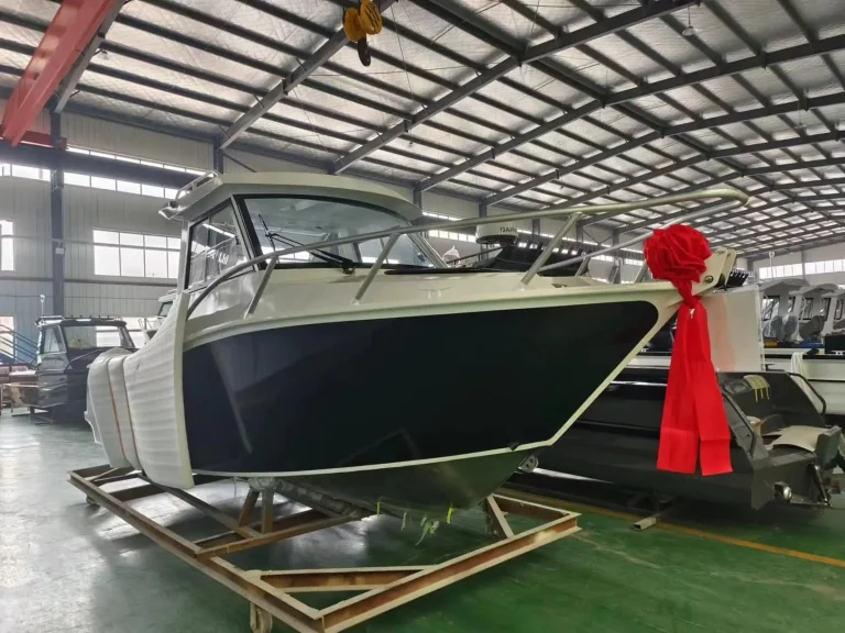 Plate aluminium boat with ribbon before delivery