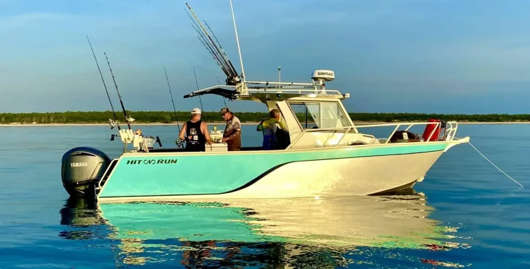 Plate aluminium centre console with anglers on tropical water