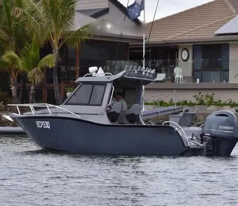 Plate aluminium hardtop cabin boat on the water