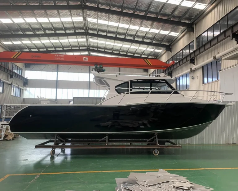 Plate aluminium hull with hardtop under construction