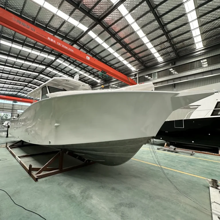 Plate aluminium hulls in build on the factory floor