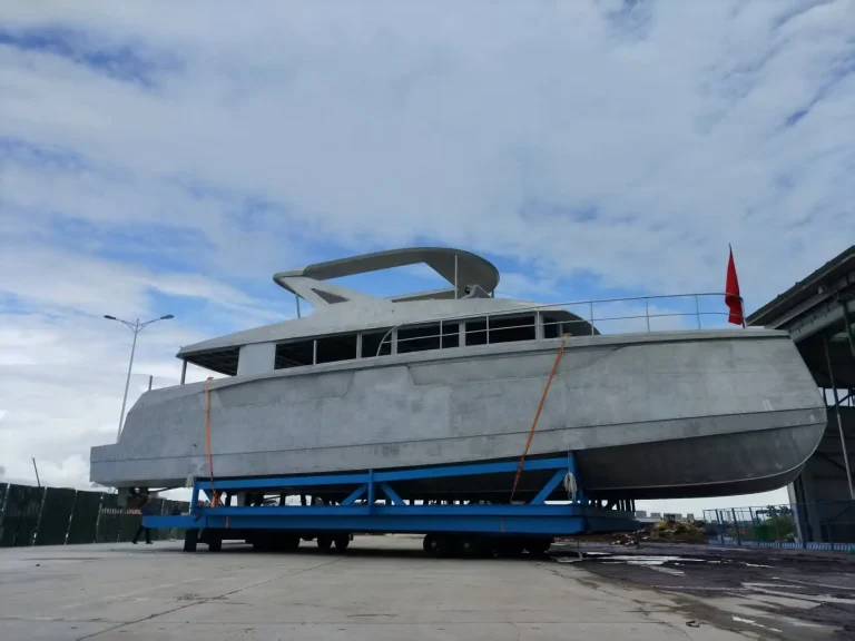 Plate aluminium passenger catamaran on the hardstand