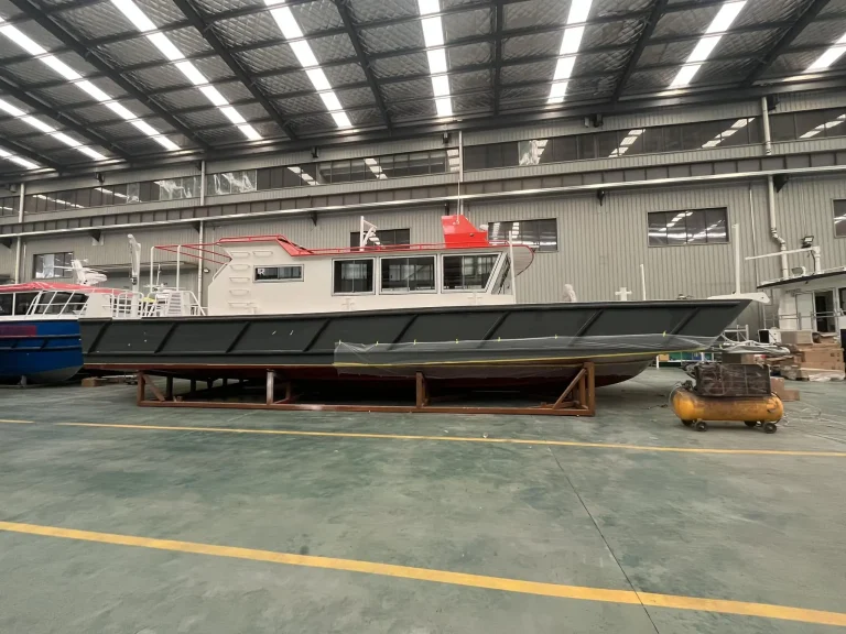 Plate aluminium passenger vessel on the factory floor