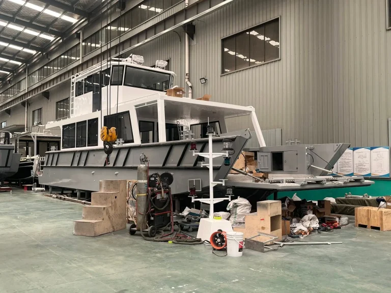 Plate aluminium vessel under construction