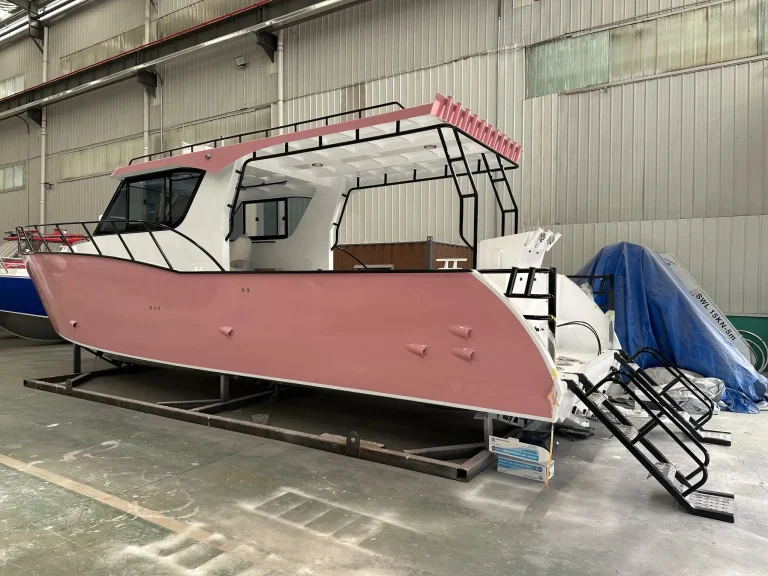 Primed plate aluminium hull with wheelhouse