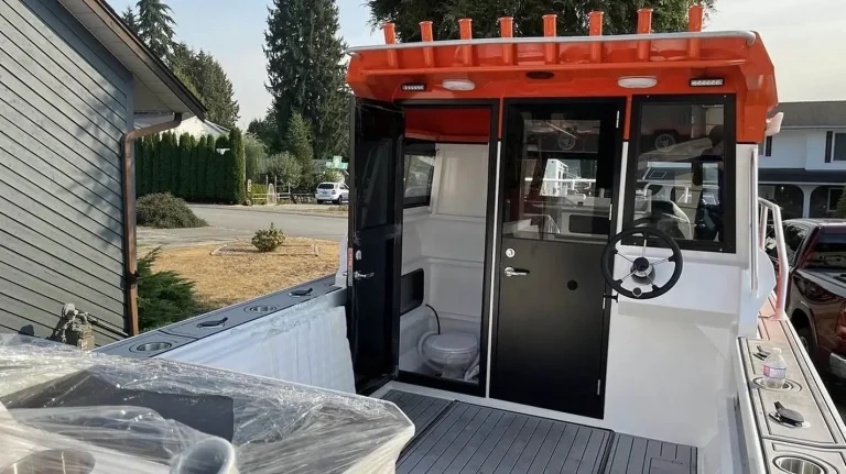Rear cabin door and deck of a passenger boat