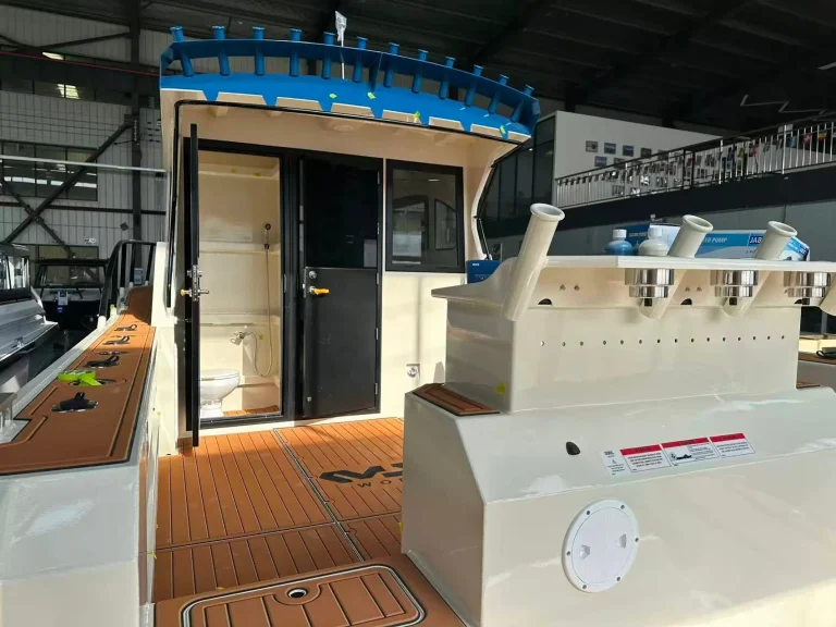 Rear deck and cabin door with timber decking