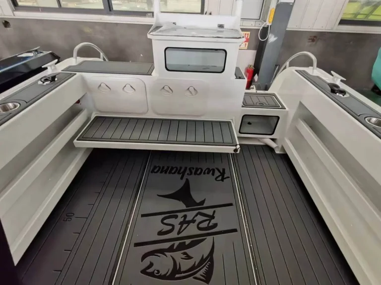 Rear deck with bait board and teak look flooring