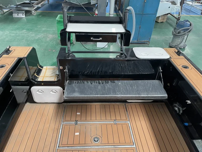Rear deck with bait board and teak look flooring