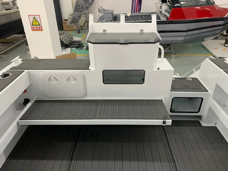 Rear deck with bait station and teak look flooring