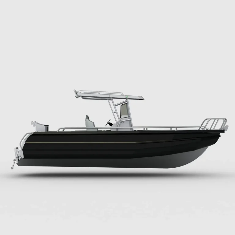 Render of a centre console with black hull and T-top