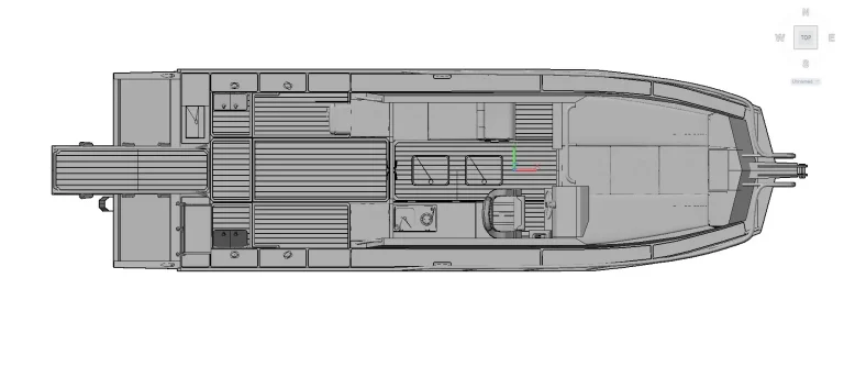 Side elevation drawing of a plate aluminium cabin boat
