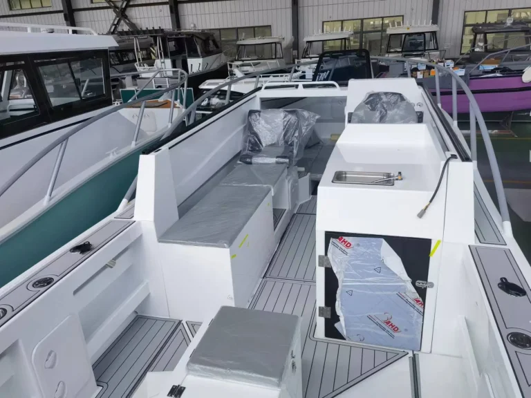 Teal trimmed cockpit and seating under fit out
