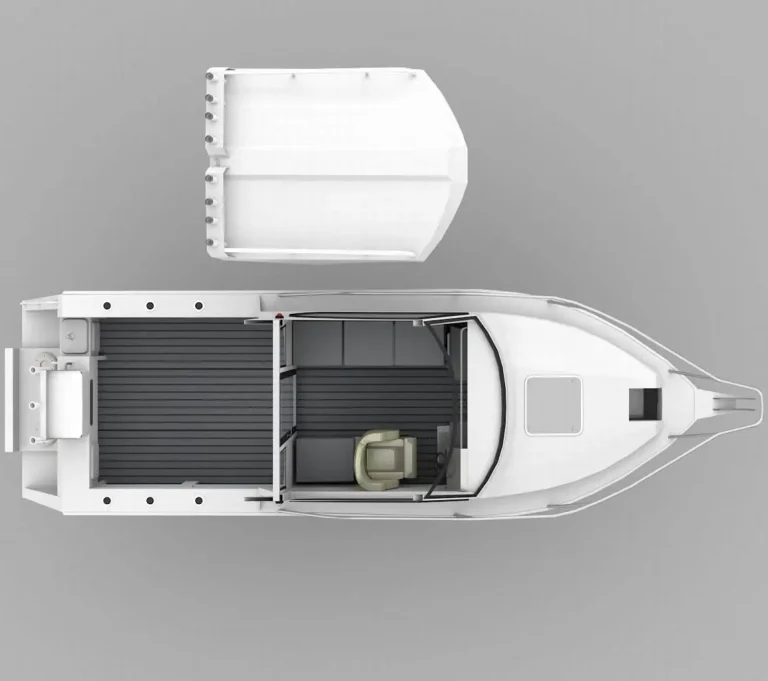 Top down layout render of a plate aluminium work boat
