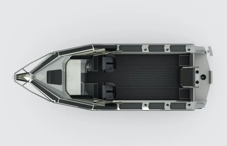 Top down render of an open plate aluminium runabout