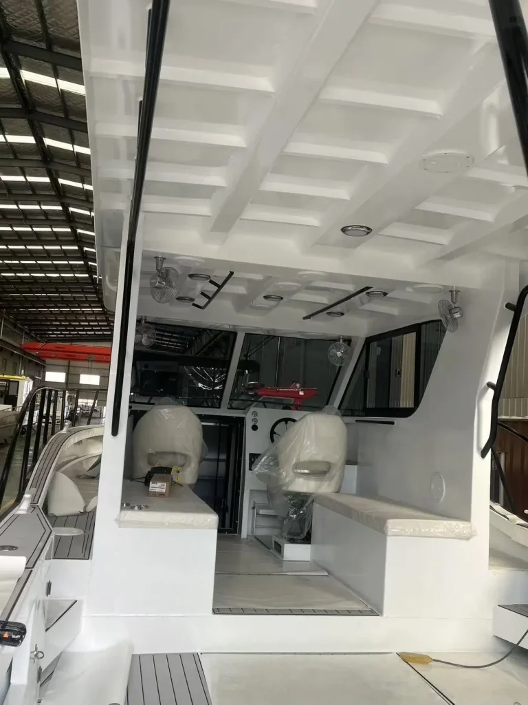 Wheelhouse and deck of a boat under fit out