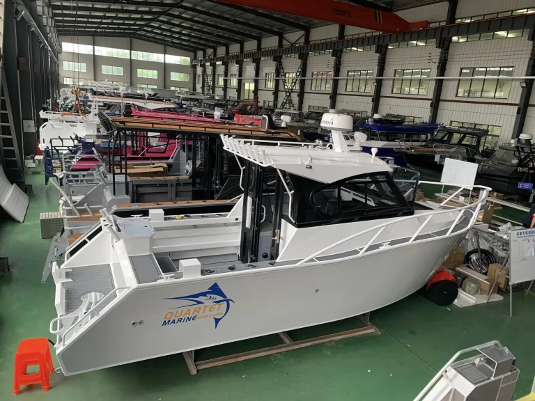 White plate aluminium boats under fit out in the factory