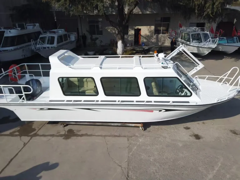 White plate aluminium passenger boat on the hardstand