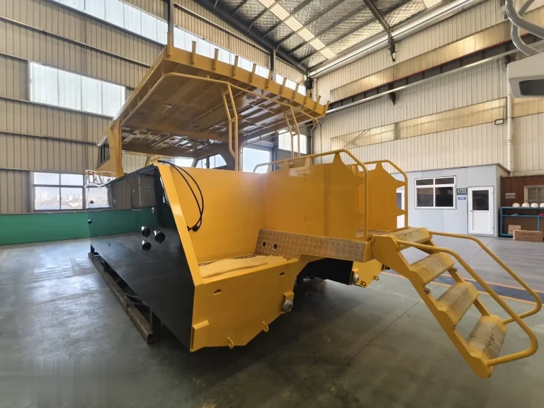 Yellow plate aluminium work boat under fit out