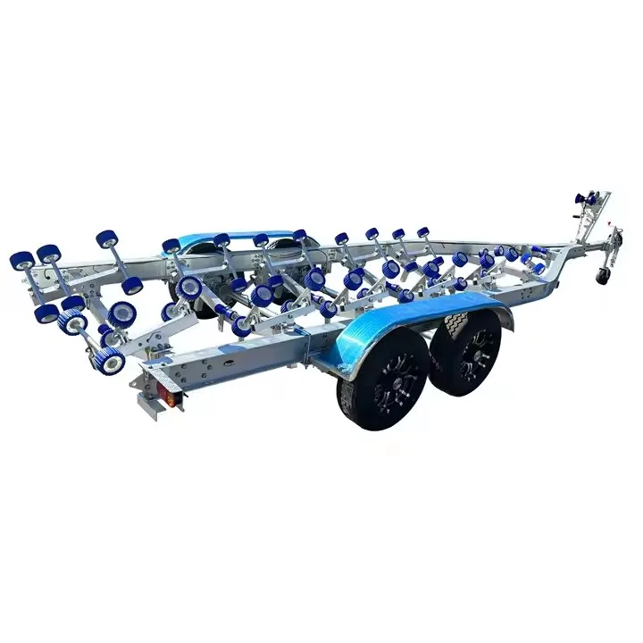 8.2m aluminium dual-axle boat trailer with multi-roller set-up – Sea Raider Cleveland