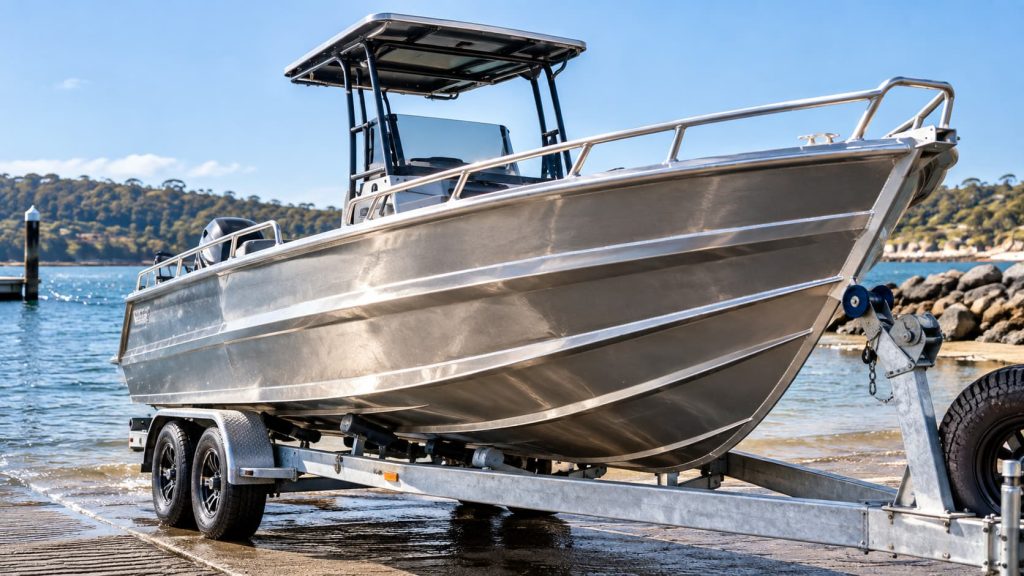 Double chine hull profile on a plate aluminium fishing boat