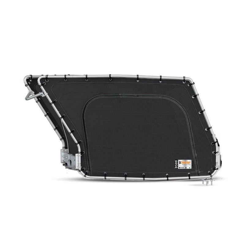 D-Flector boat stone guard with marine-grade 316 stainless steel frame and heavy-duty mesh, fitted to a boat trailer