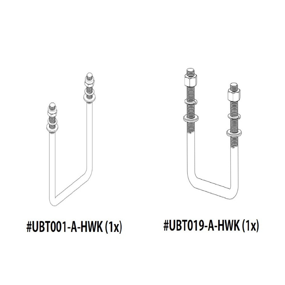 D-Flector boat stone guard front kit SPK001 with one UBT001 and one UBT019 stainless steel U-bolt