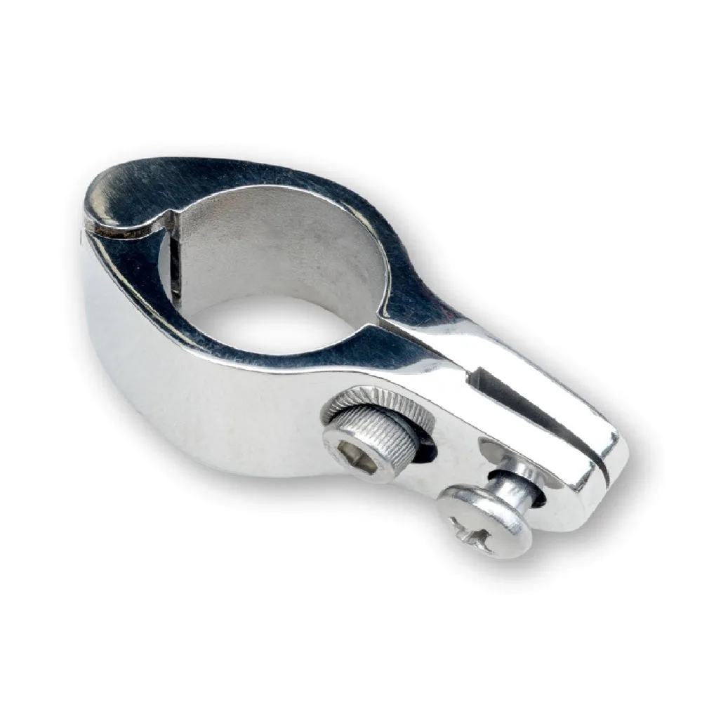 D-Flector stainless steel hinged jaw slide mounting bracket for a stone guard frame
